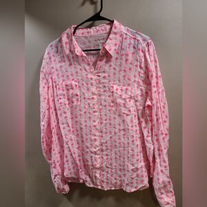 Lilly Pulitzer 100% Linen Sea View Button Down Shirt Pineapple Print Size Large